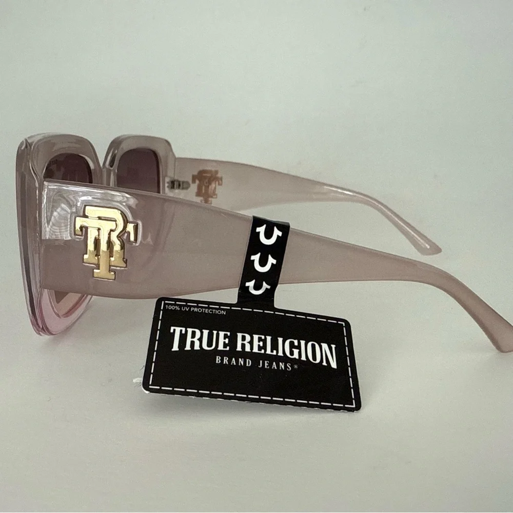 NEW TRUE RELIGION Oversized Square Sunglasses Clear Light Pink Acetate